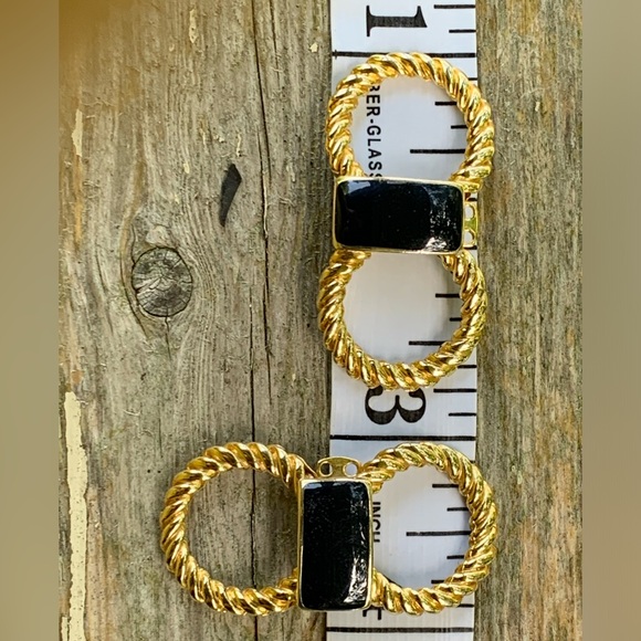 Vintage Gold Tone and Black Shoe Clips Made In France Bow shaped - Picture 7 of 8